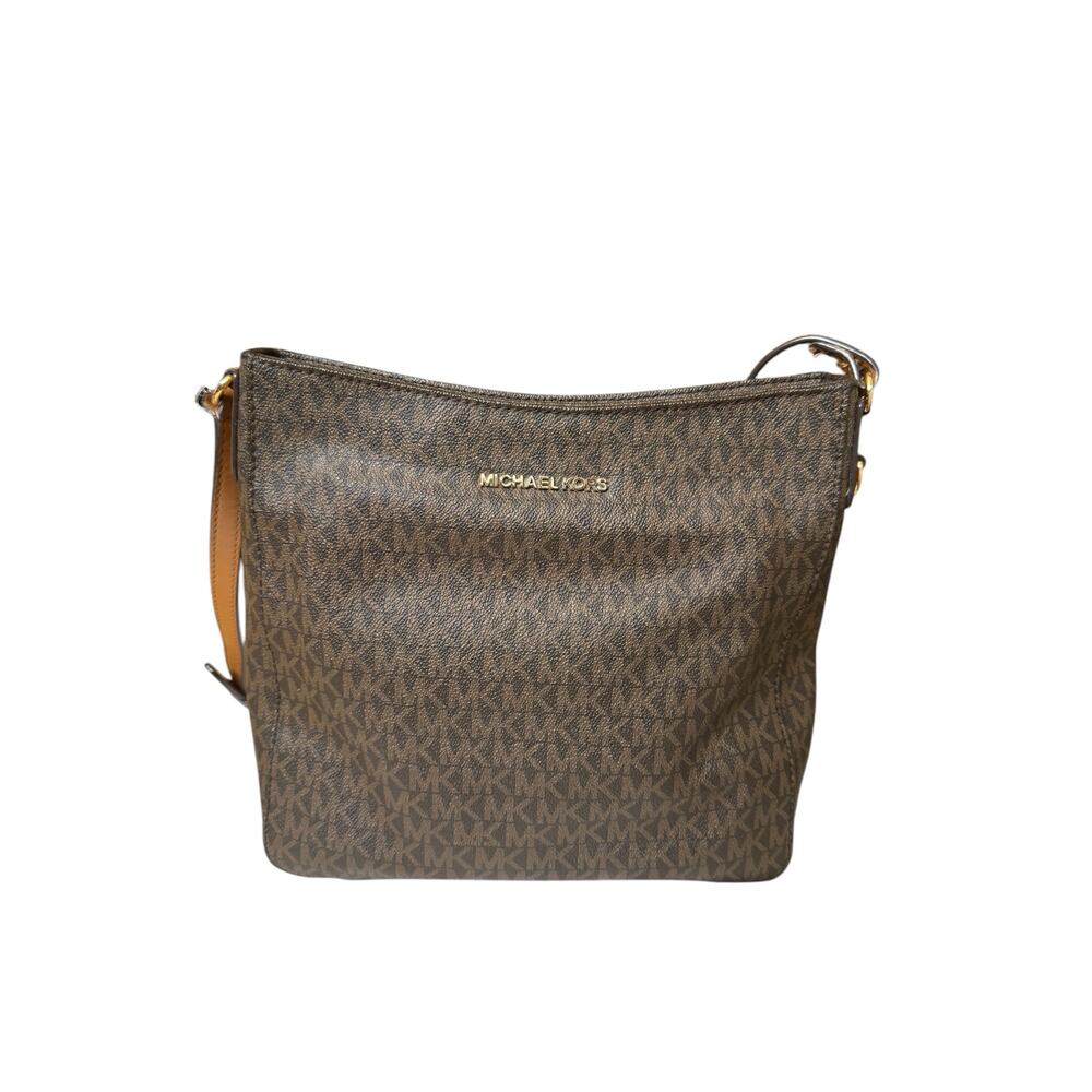 Michael Kors Brown Signature Crossbody Bag Logo Print Adjustable Strap Dust Bag